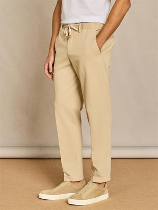 Cep Detaylı Bej Duble Paça Pantolon