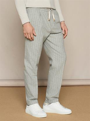 Gri Düz Kesim Çizgili Pantolon