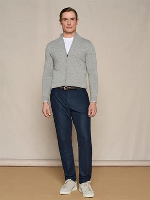 Gri Fermuarlı Yün Karışımlı Hırka