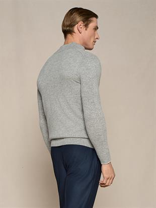 Gri Fermuarlı Yün Karışımlı Hırka