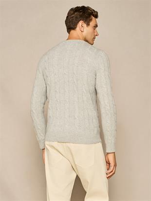 Gri Örgü Desenli Triko