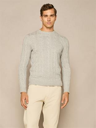 Gri Örgü Desenli Triko