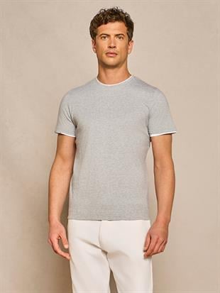 Kontrast Renkli Gri T-shirt