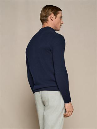 Lacivert Fermuarlı Yün Karışımlı Hırka