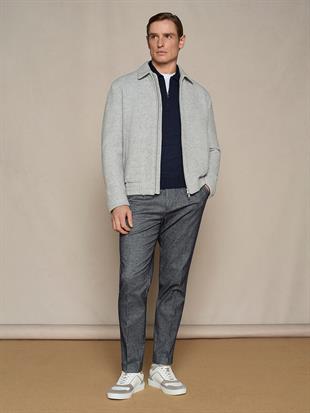 Lacivert Fermuarlı Yün Karışımlı Triko