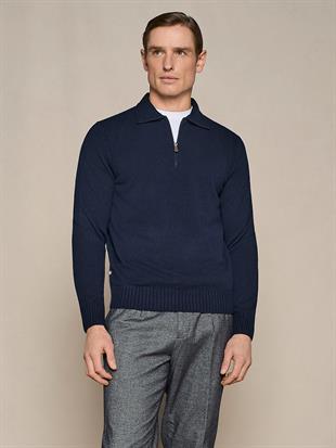 Lacivert Fermuarlı Yün Karışımlı Triko