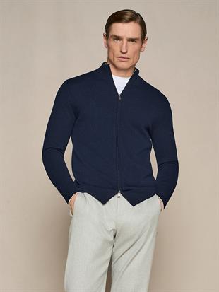 Lacivert Fermuarlı Yün Karışımlı Hırka