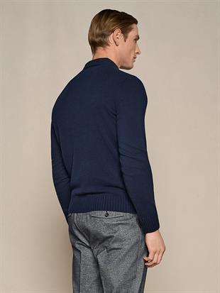 Lacivert Fermuarlı Yün Karışımlı Triko