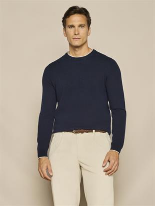 Lacivert Yün Karışımlı Uzun Kollu Triko