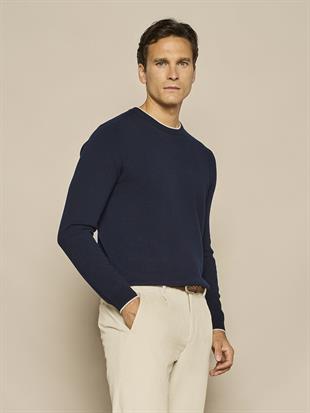 Lacivert Yün Karışımlı Uzun Kollu Triko