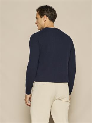 Lacivert Yün Karışımlı Uzun Kollu Triko