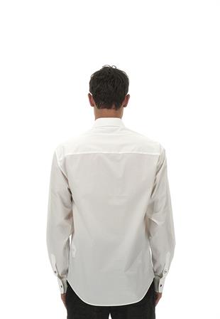 İşleme Detaylı Düz Kesim Beyaz Gömlek