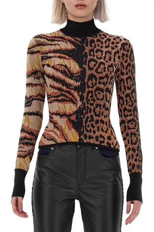 Leopar Desen Boğazlı Triko