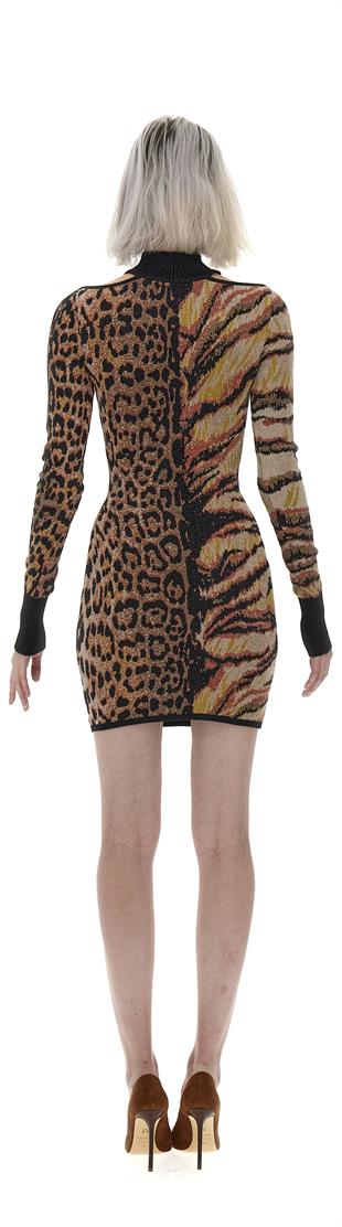 Leopar Desen Triko Mini Elbise