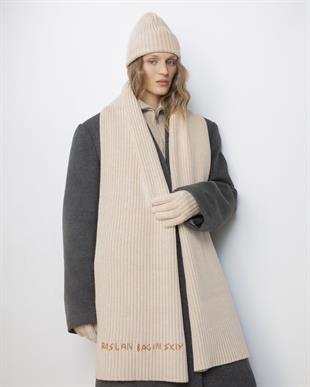 Bej Logolu Triko Şal