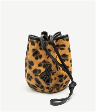 Leopar Desenli Deri Bağcıklı Şapka