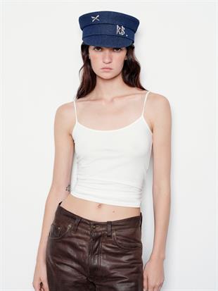 Taş İşlemeli Denim Baker Boy Şapka