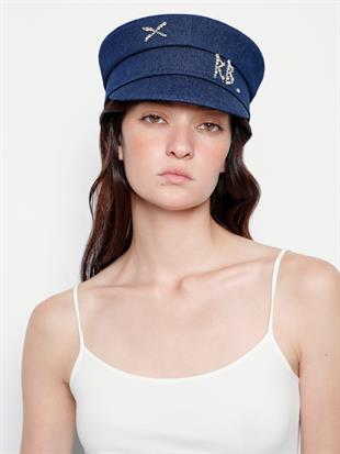 Taş İşlemeli Denim Baker Boy Şapka