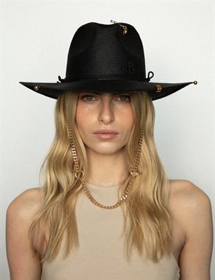 Zincir Askılı Hasır Fedora Şapka