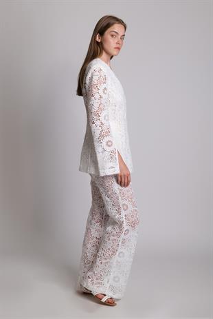 Beyaz Güpür Pantolon