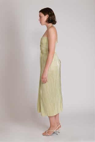 Önden Yırtmaçlı Metalize Midi Etek