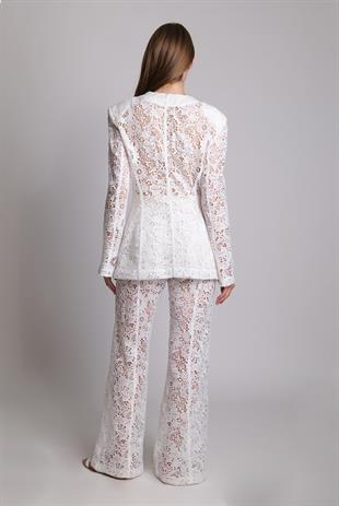 Tek Düğme Kapama Güpür Blazer