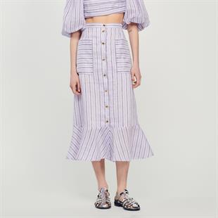 A Kesim Çizgili Midi Etek