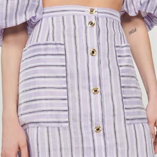 A Kesim Çizgili Midi Etek