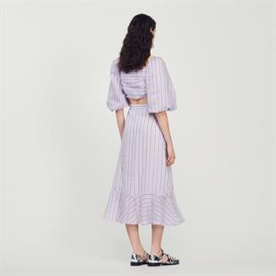 A Kesim Çizgili Midi Etek