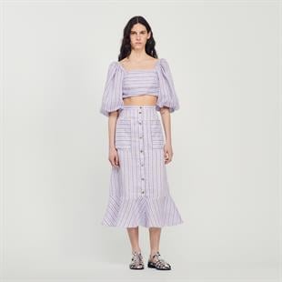 A Kesim Çizgili Midi Etek