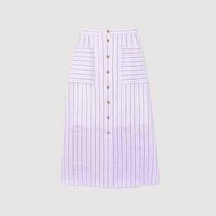 A Kesim Çizgili Midi Etek