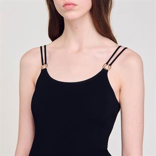 Aksesuar detaylı Siyah Bodysuit