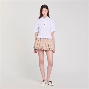 Altın Düğmeli Beyaz Polo Yaka 