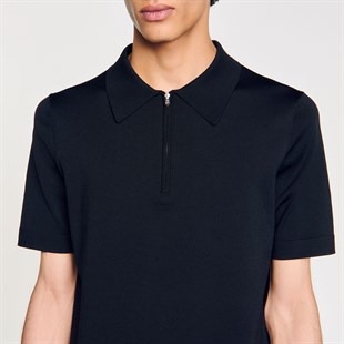 Antrasit Fermuarlı Polo Yaka Triko T-shirt