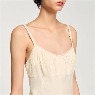 Arkadan Bağlamalı Keten Karışımlı Elbise