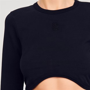 Asimetrik Kesim Crop Uzun Kol Bluz