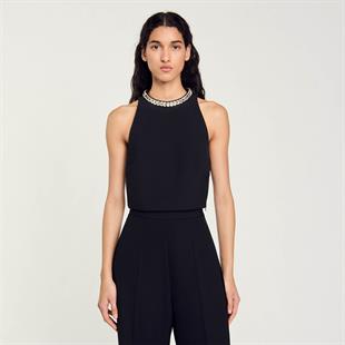 Baget Taşlı Crop Üst