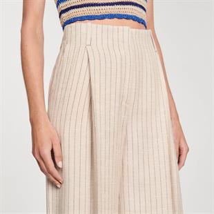 Bej Çizgili Geniş Kesim Pantolon