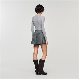 Bel Detaylı Piliseli Şort Etek