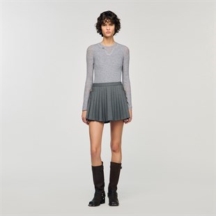 Bel Detaylı Piliseli Şort Etek