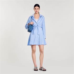 Belden Bağlamalı Çizgili Elbise