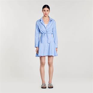 Belden Bağlamalı Çizgili Elbise