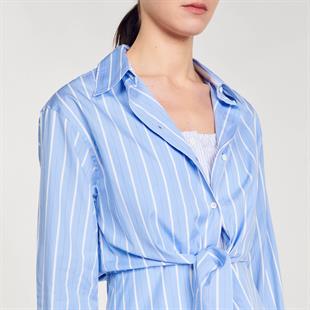 Belden Bağlamalı Çizgili Elbise