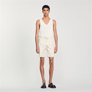 Belden Bağlamalı Ekru Pamuklu Şort