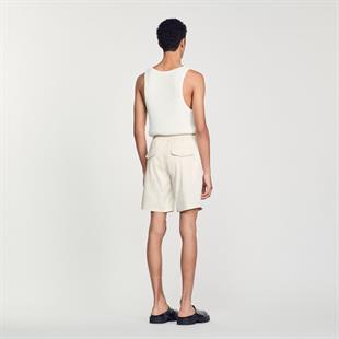 Belden Bağlamalı Ekru Pamuklu Şort