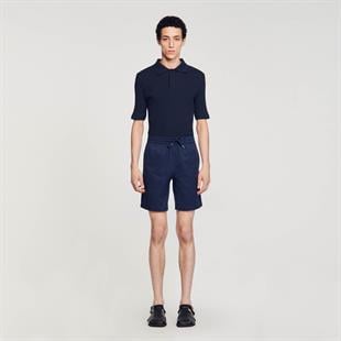 Belden Bağlamalı Lacivert Pamuklu Şort