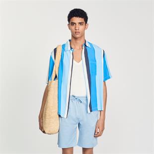 Belden Bağlamalı Mavi Pamuklu Şort