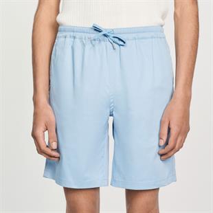 Belden Bağlamalı Mavi Pamuklu Şort