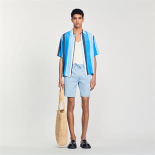 Belden Bağlamalı Mavi Pamuklu Şort