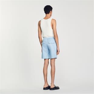 Belden Bağlamalı Mavi Pamuklu Şort